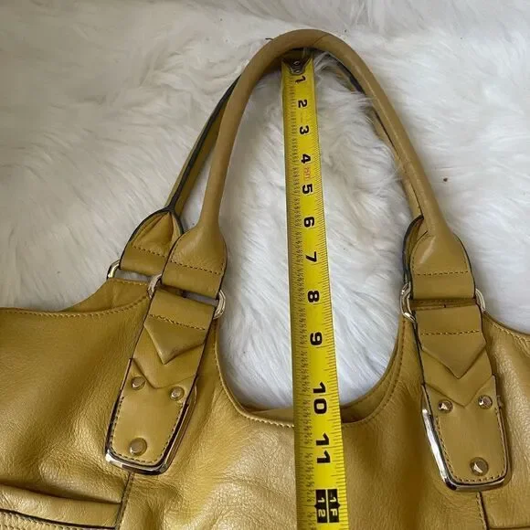 B Makowsky soft leather yellow mustard large shoulder bag gold tone Har… - Picture 6 of 13